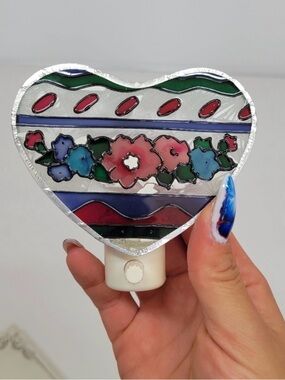 Joan Baker Designs Glass Art Floral Night Light‎ Vintage Farmhouse Cottage Artsy